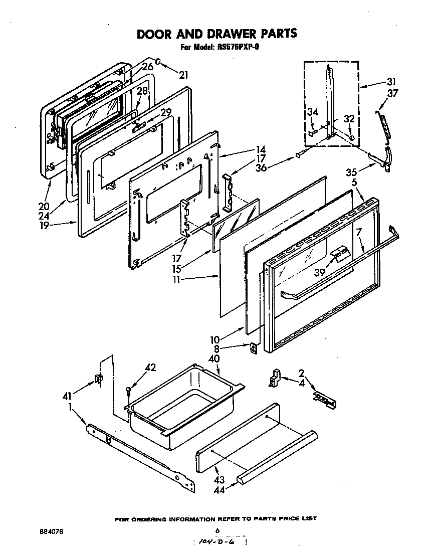 Whirlpool RS576PXP0 door and drawer diagram