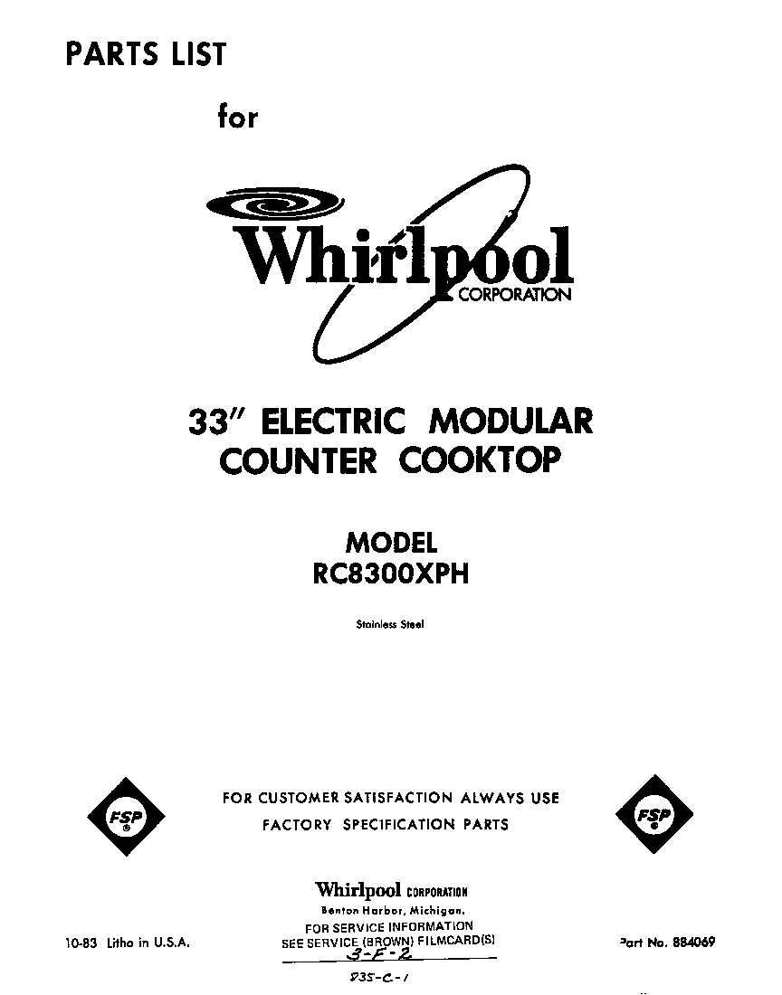 Whirlpool RC8300XPH front cover diagram