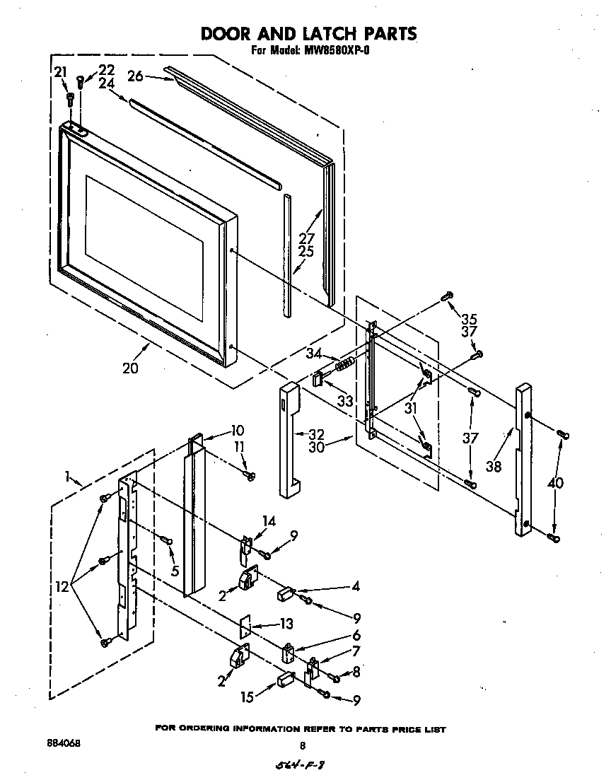 Whirlpool MW8580XP0 door and latch diagram