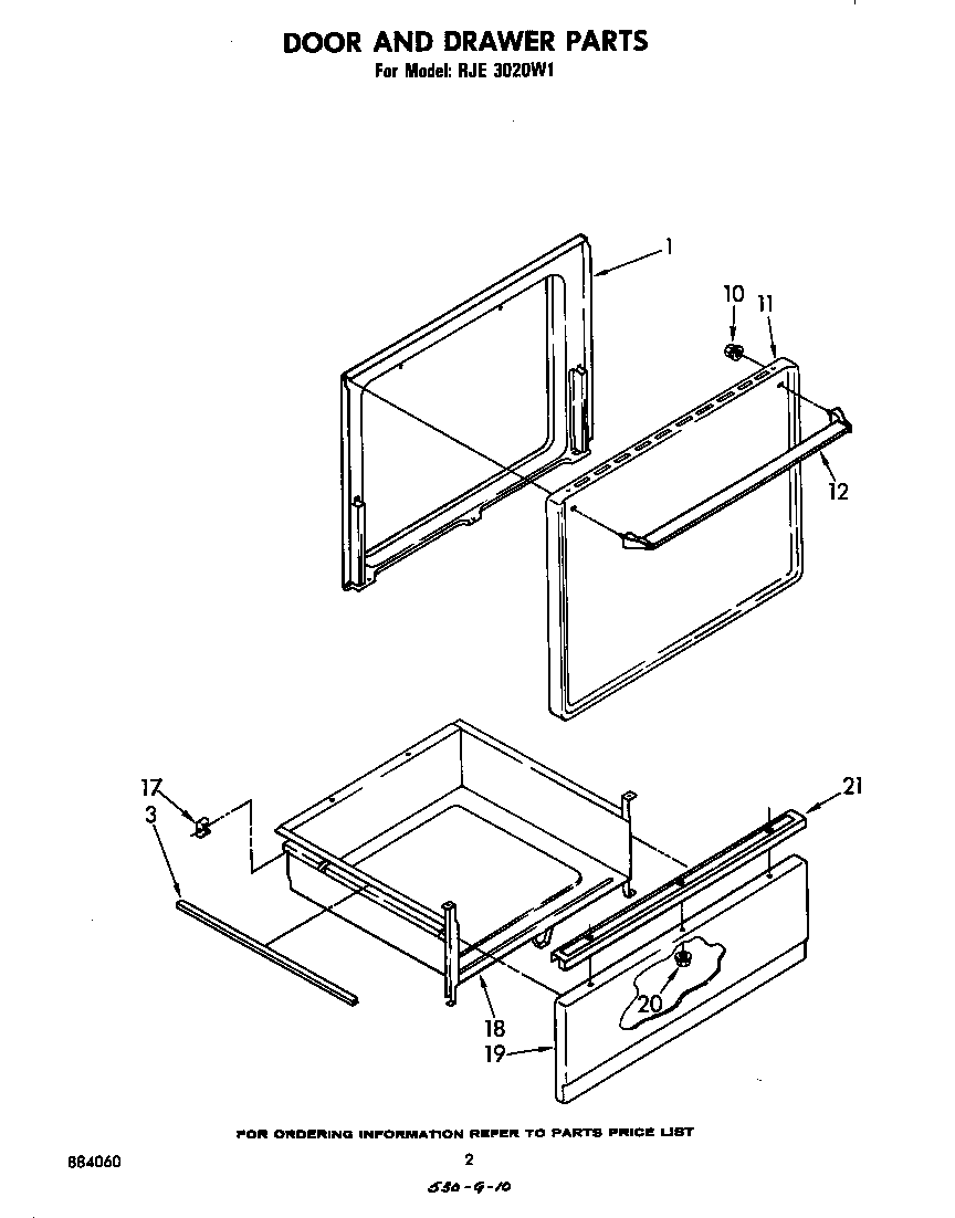 Whirlpool RJE3020W1 door and drawer diagram