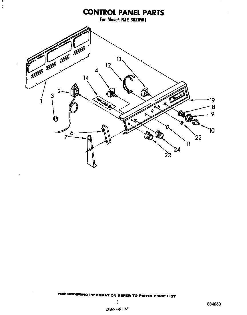 Whirlpool RJE3020W1 control panel diagram
