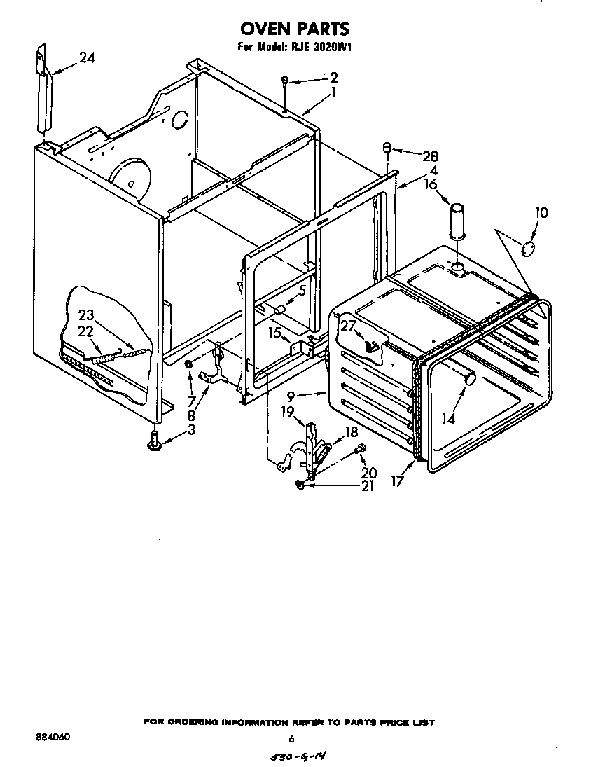 Whirlpool RJE3020W1 oven body diagram
