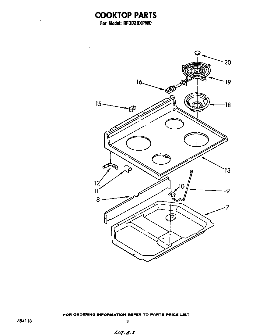 Whirlpool RF302BXPW0 cooktop diagram