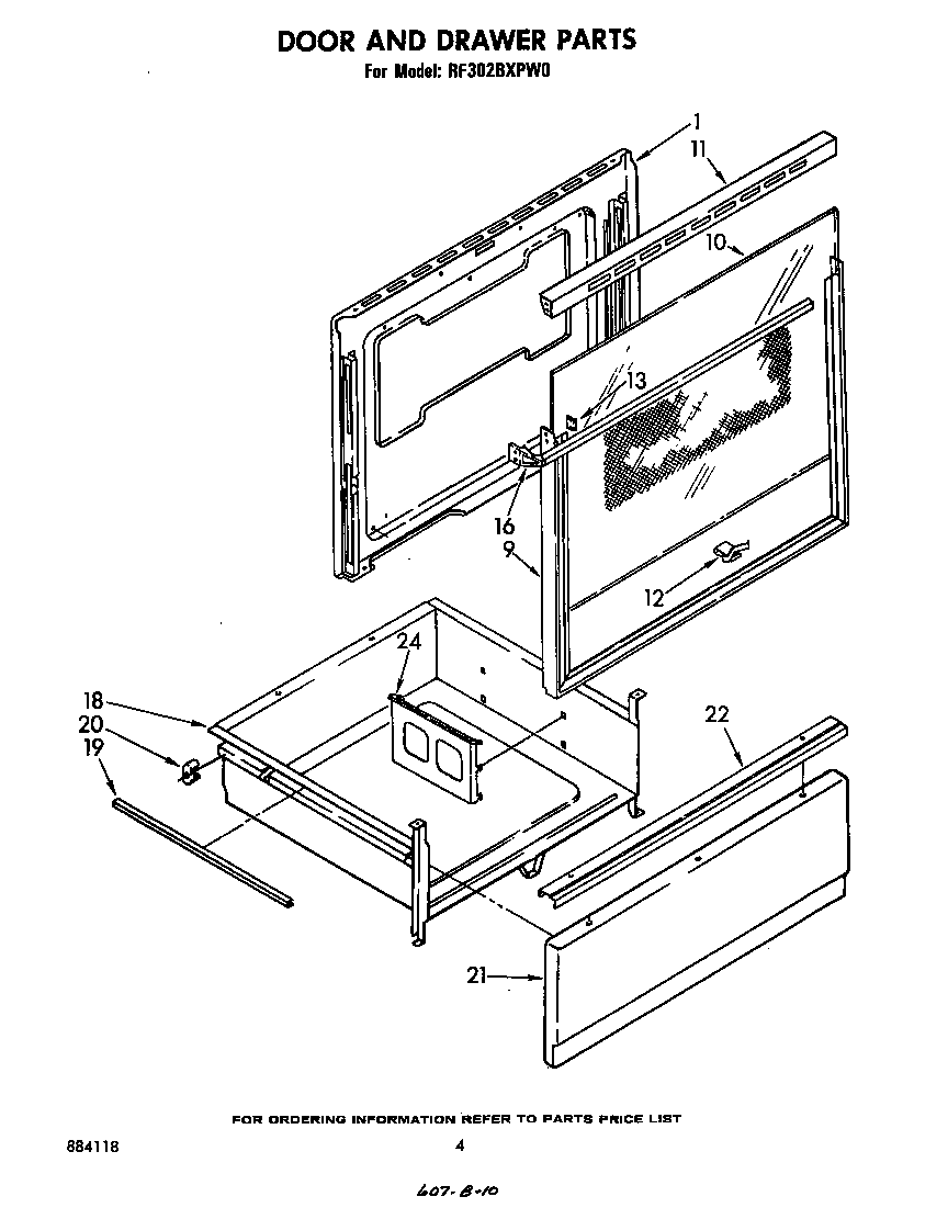Whirlpool RF302BXPW0 door and drawer diagram
