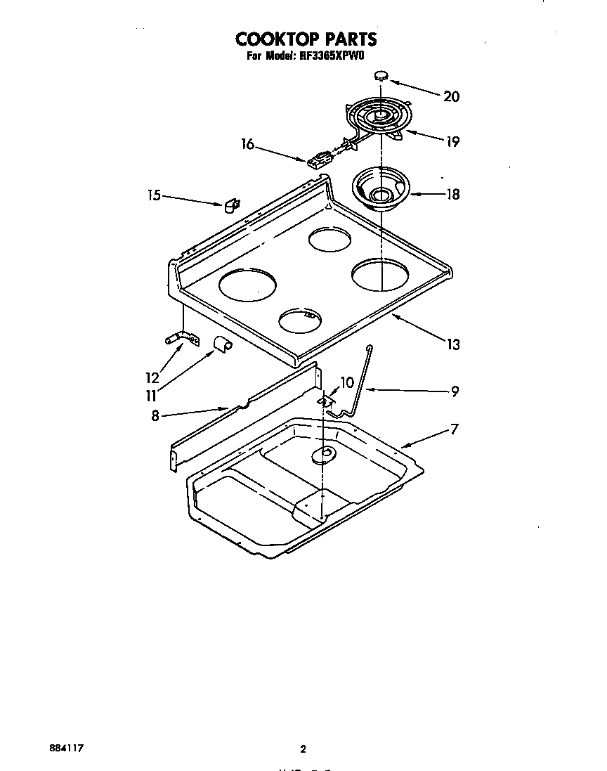 Whirlpool RF3365XPW0 cooktop diagram