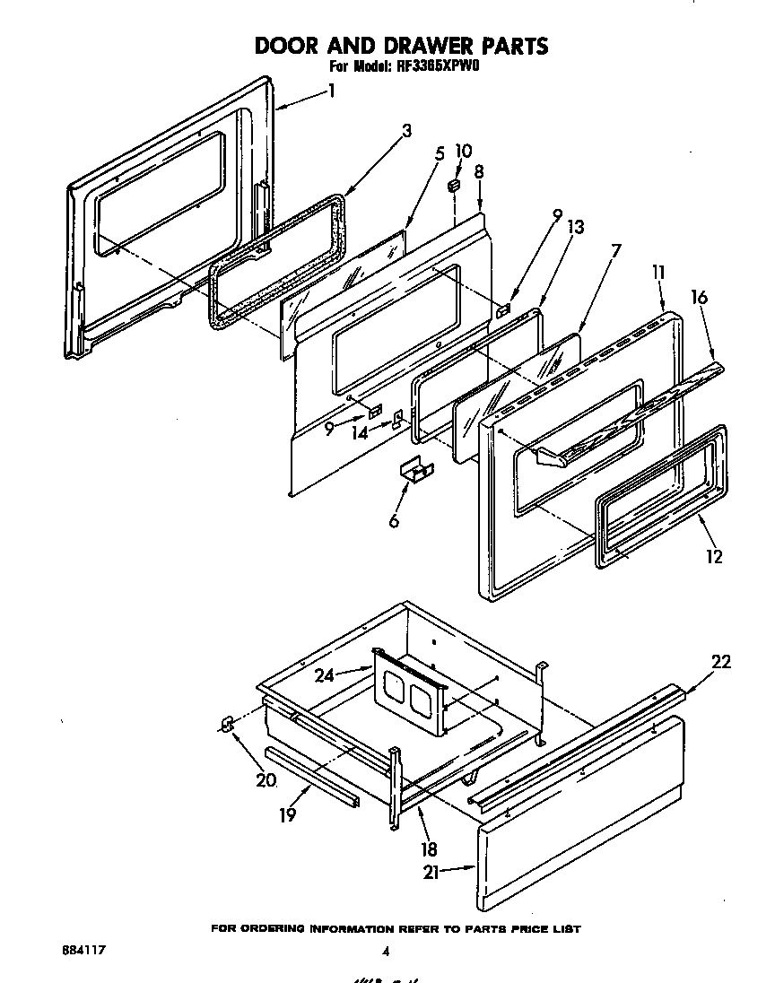 Whirlpool RF3365XPW0 door and drawer diagram