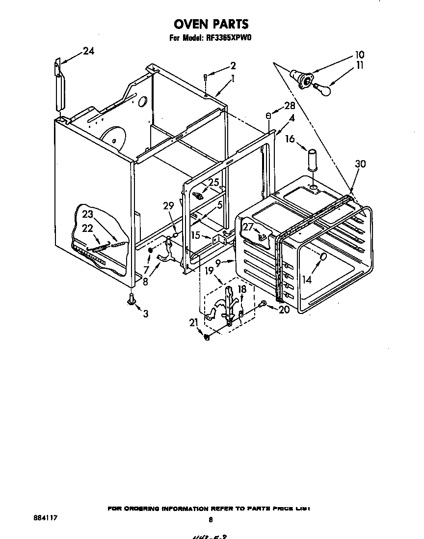 Whirlpool RF3365XPW0 oven body diagram