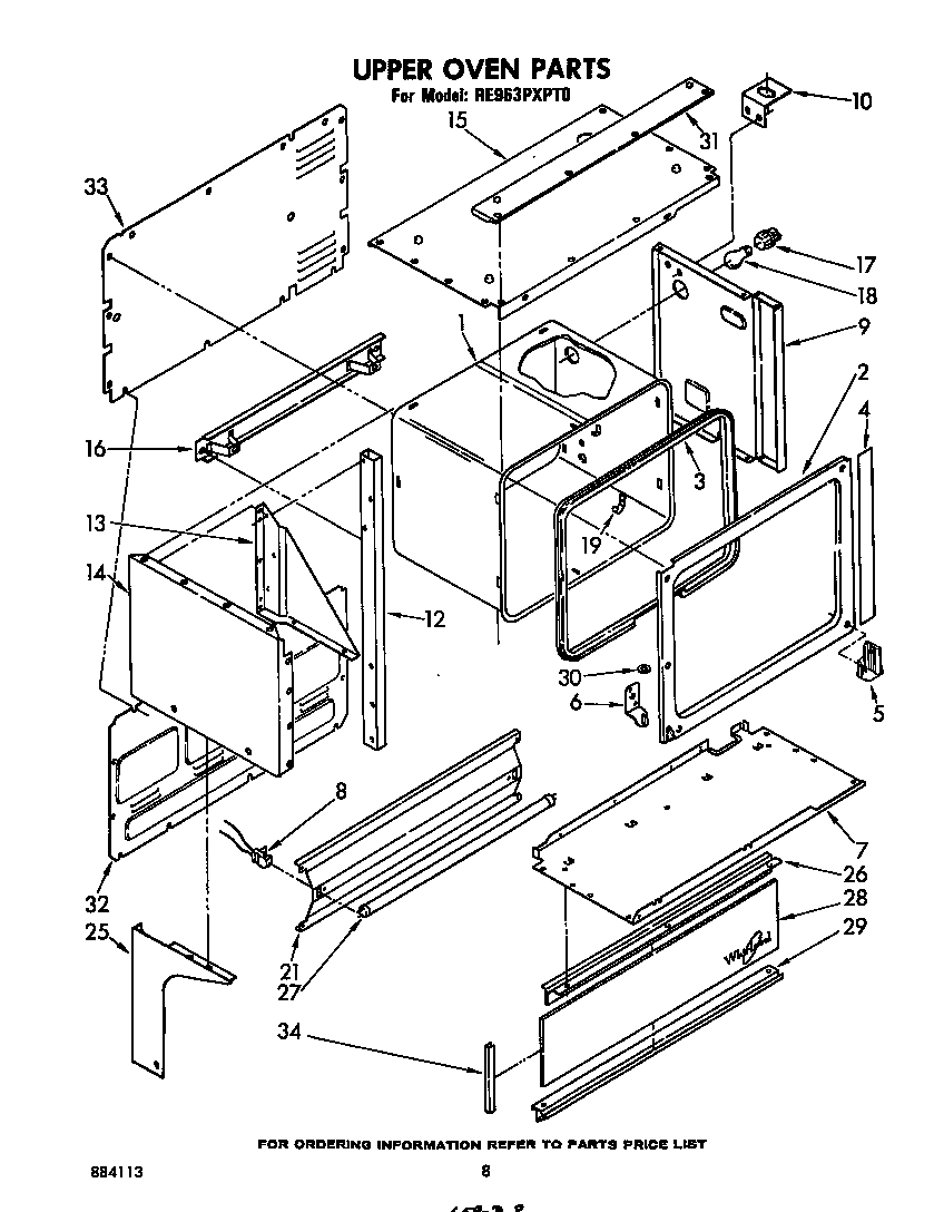 Whirlpool RE963PXPT0 upper oven diagram