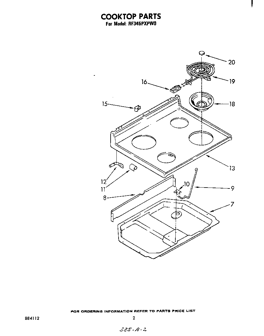Whirlpool RF345PXPW0 cooktop diagram
