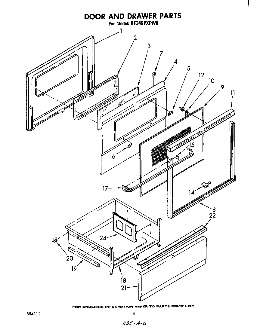 Whirlpool RF345PXPW0 door and drawer diagram