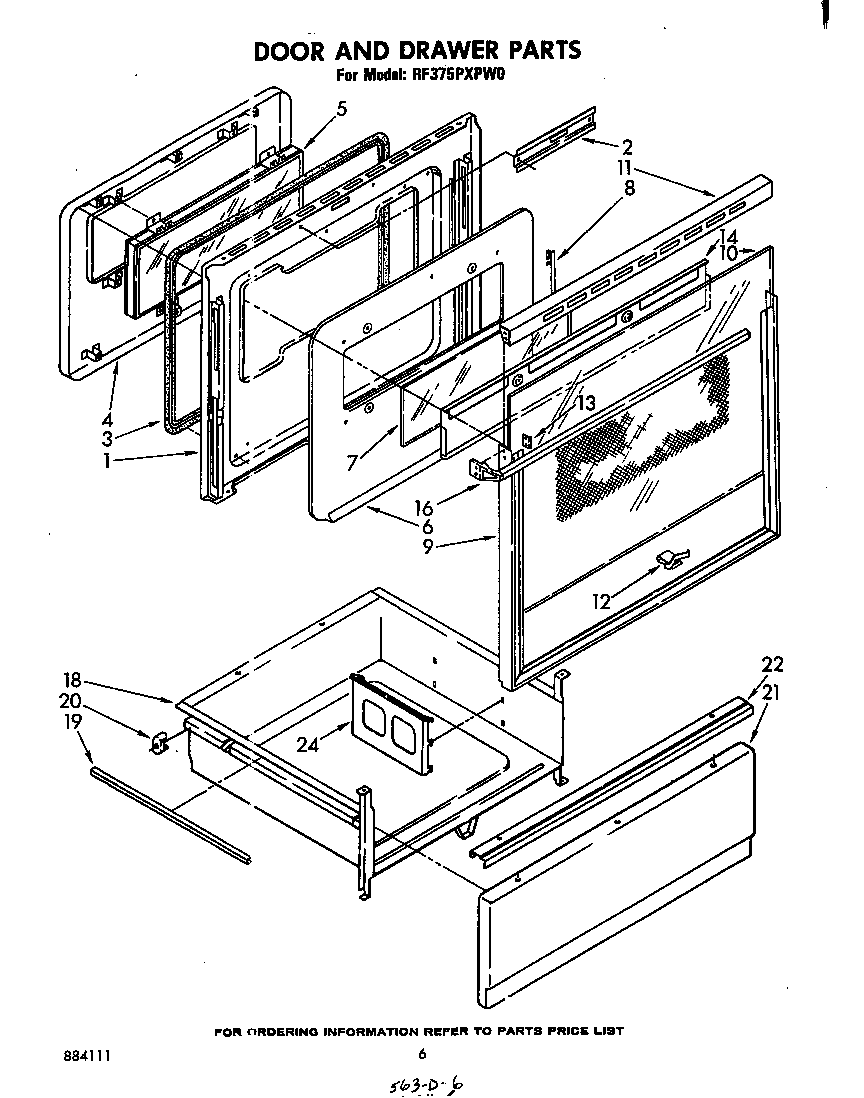 Whirlpool RF375PXPW0 door and drawer diagram
