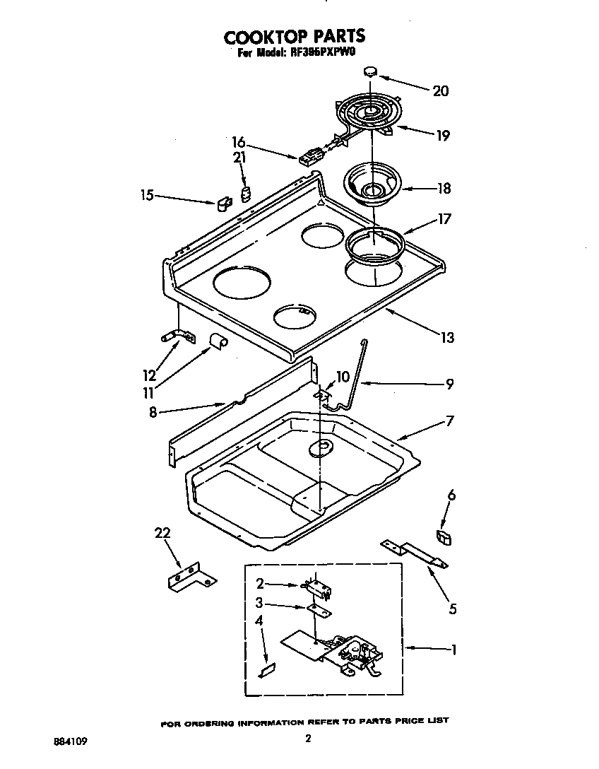 Whirlpool RF395PXPW0 cooktop diagram