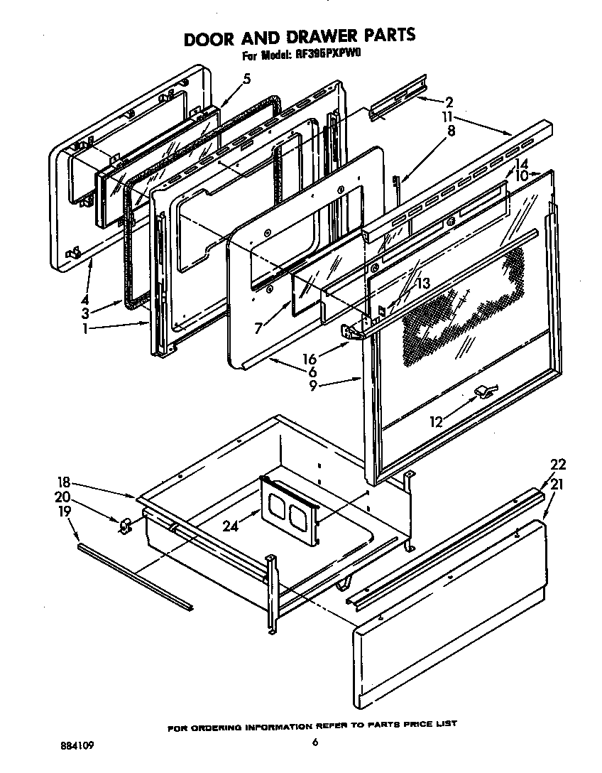 Whirlpool RF395PXPW0 door and drawer diagram