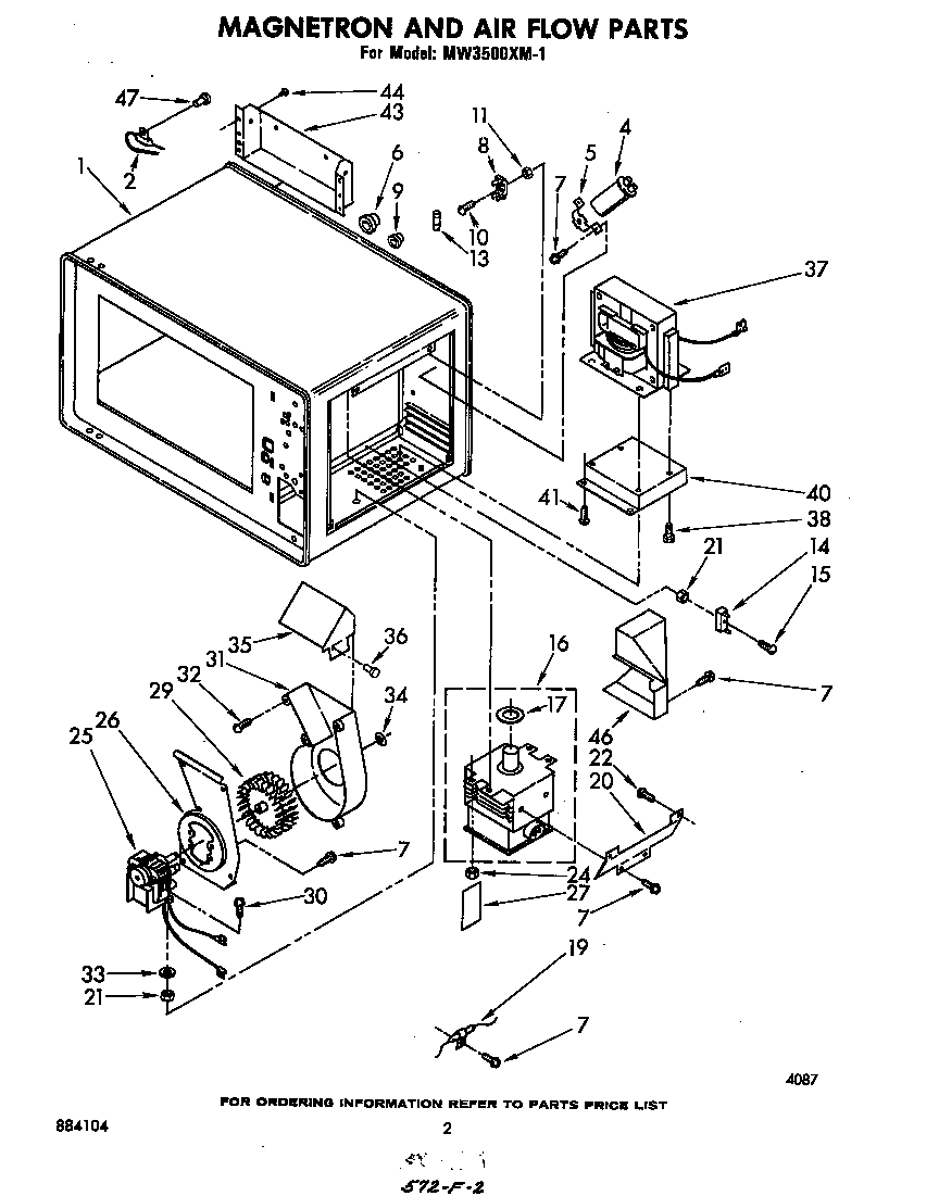 Whirlpool MW3500XM1 magnetron and airflow diagram