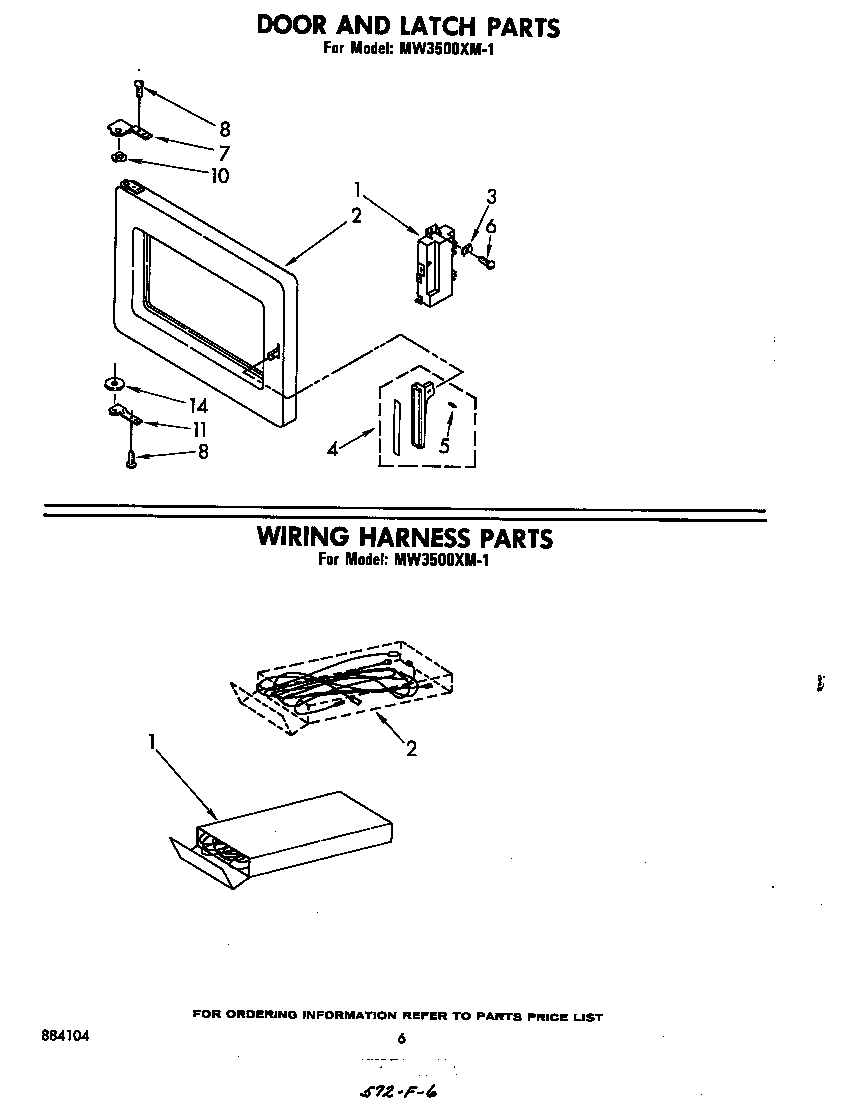 Whirlpool MW3500XM1 door and latch diagram