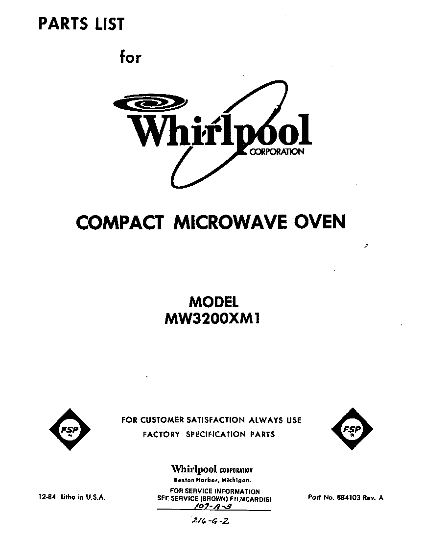 Whirlpool MW3200XM1 front cover diagram