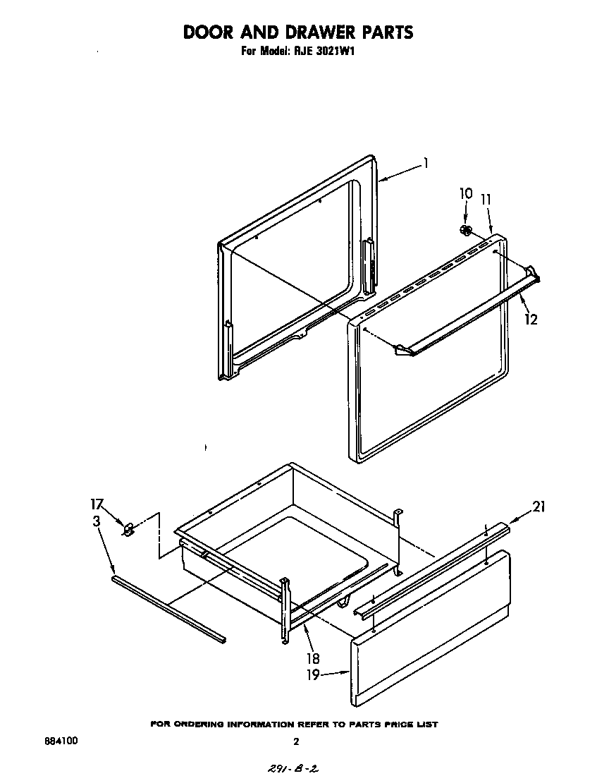 Whirlpool RJE3021W1 door and drawer diagram