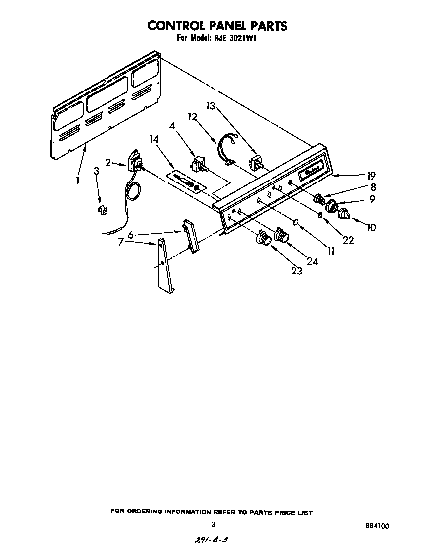 Whirlpool RJE3021W1 control panel diagram