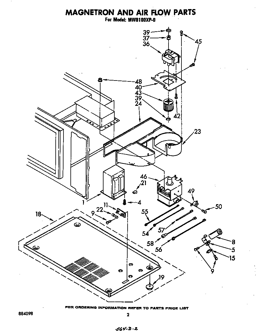 Whirlpool MW8100XP0 magnetron and air flow diagram