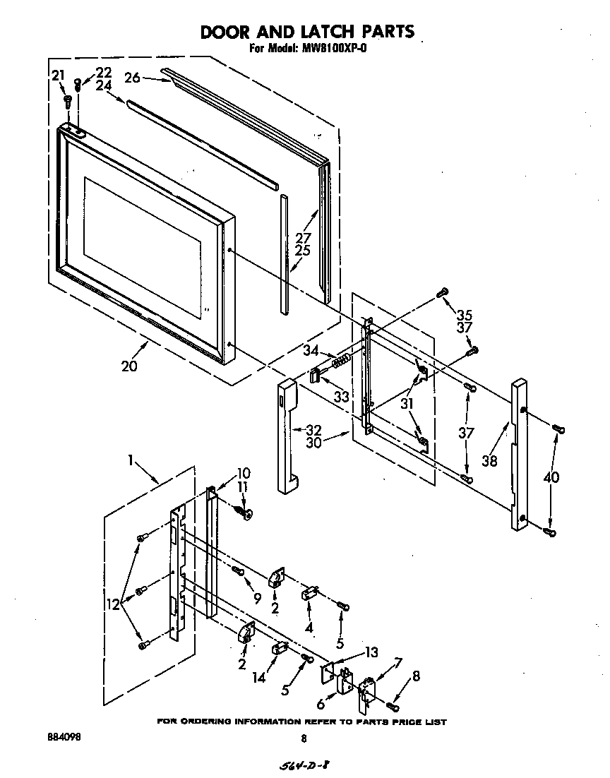 Whirlpool MW8100XP0 door and latch diagram