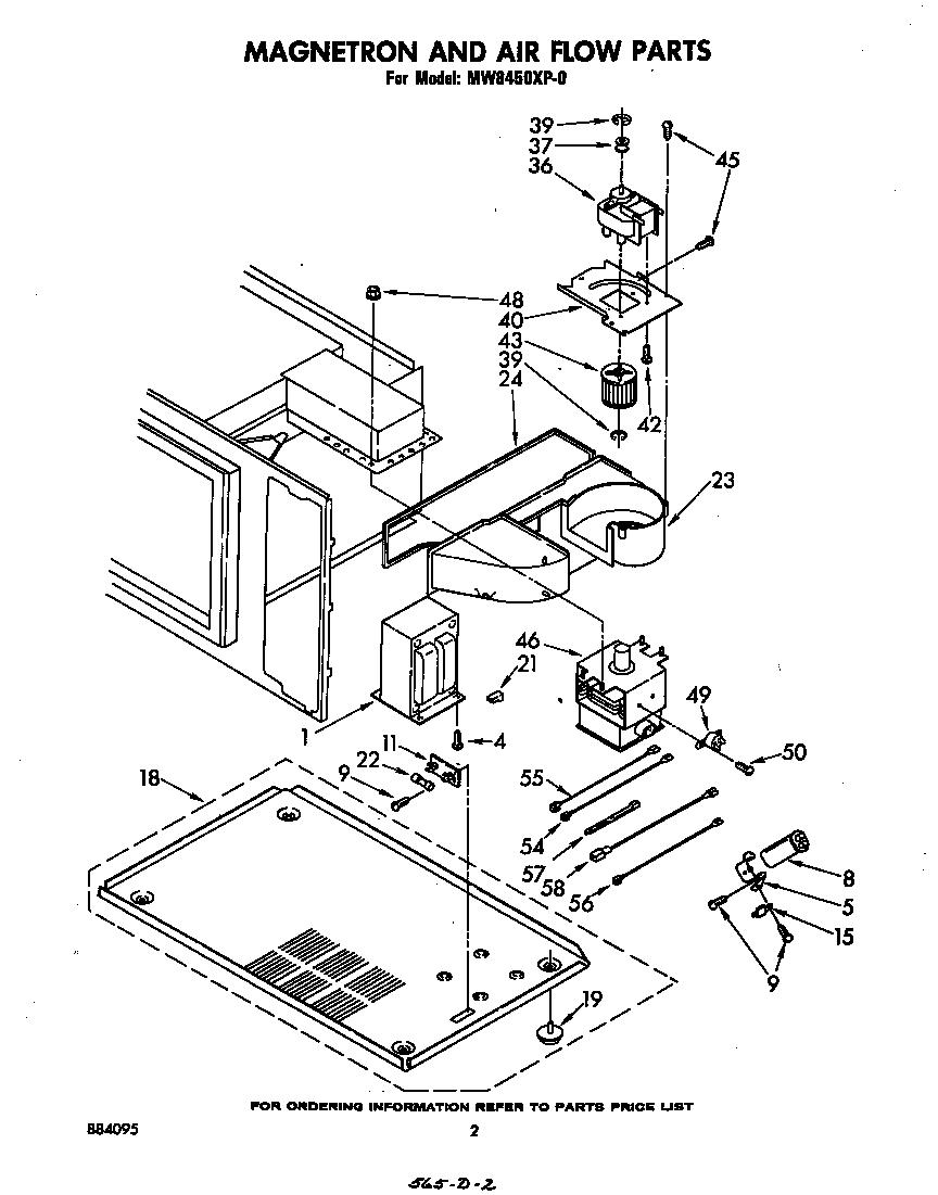 Whirlpool MW8450XP0 magnetron and air flow diagram