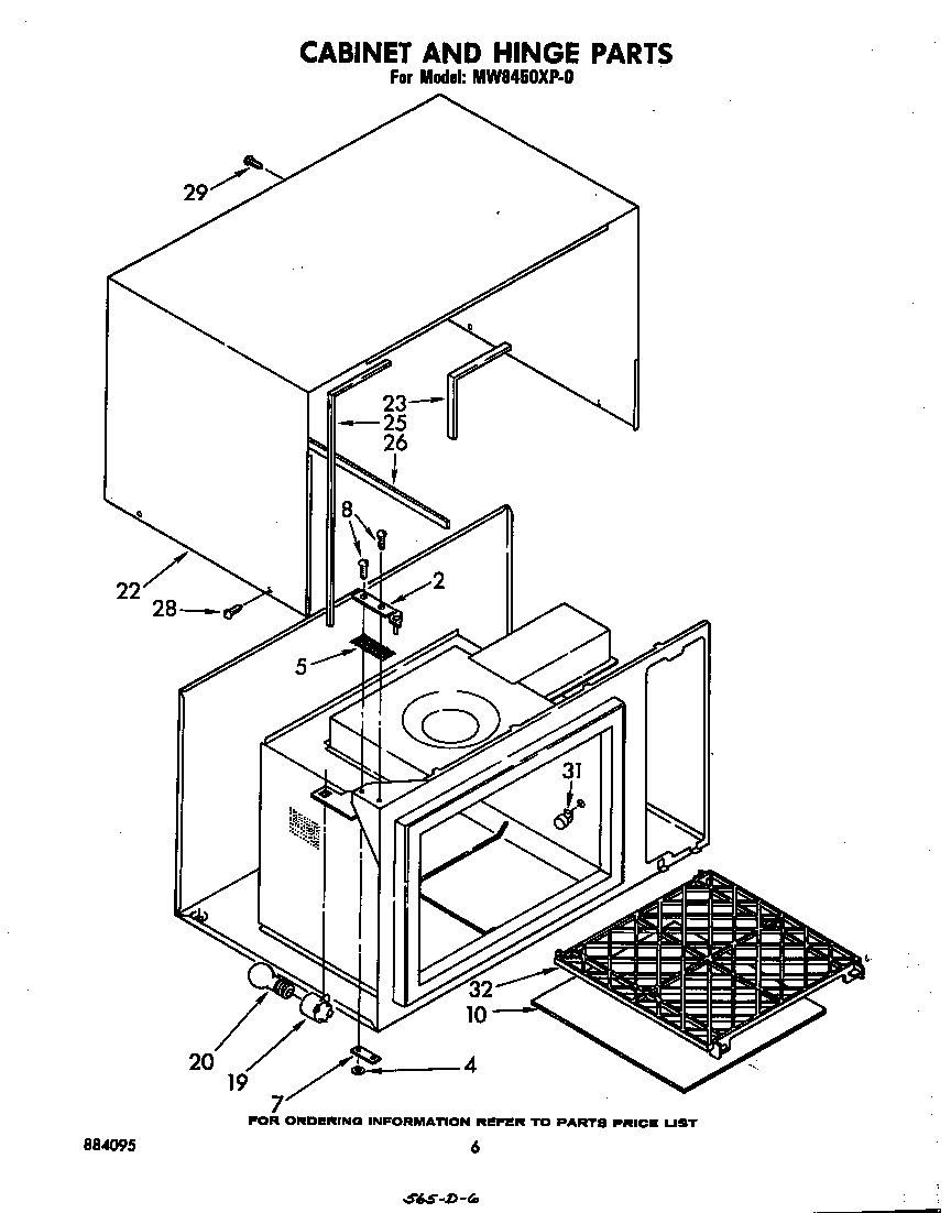 Whirlpool MW8450XP0 cabinet and hinge diagram