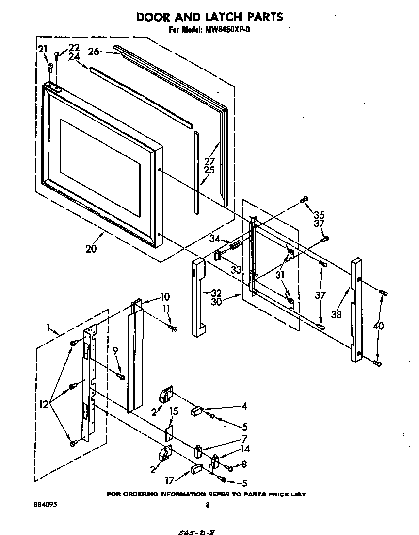 Whirlpool MW8450XP0 door and latch diagram