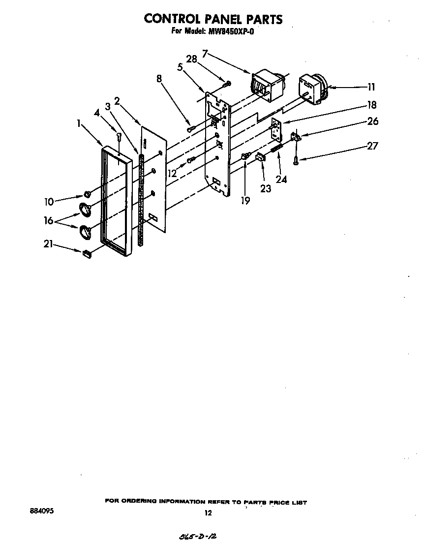 Whirlpool MW8450XP0 control panel diagram