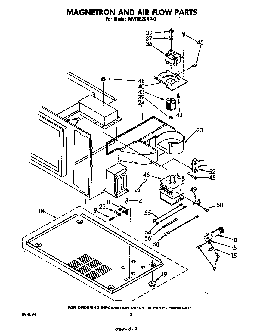 Whirlpool MW8520XP0 magnetron and air flow diagram