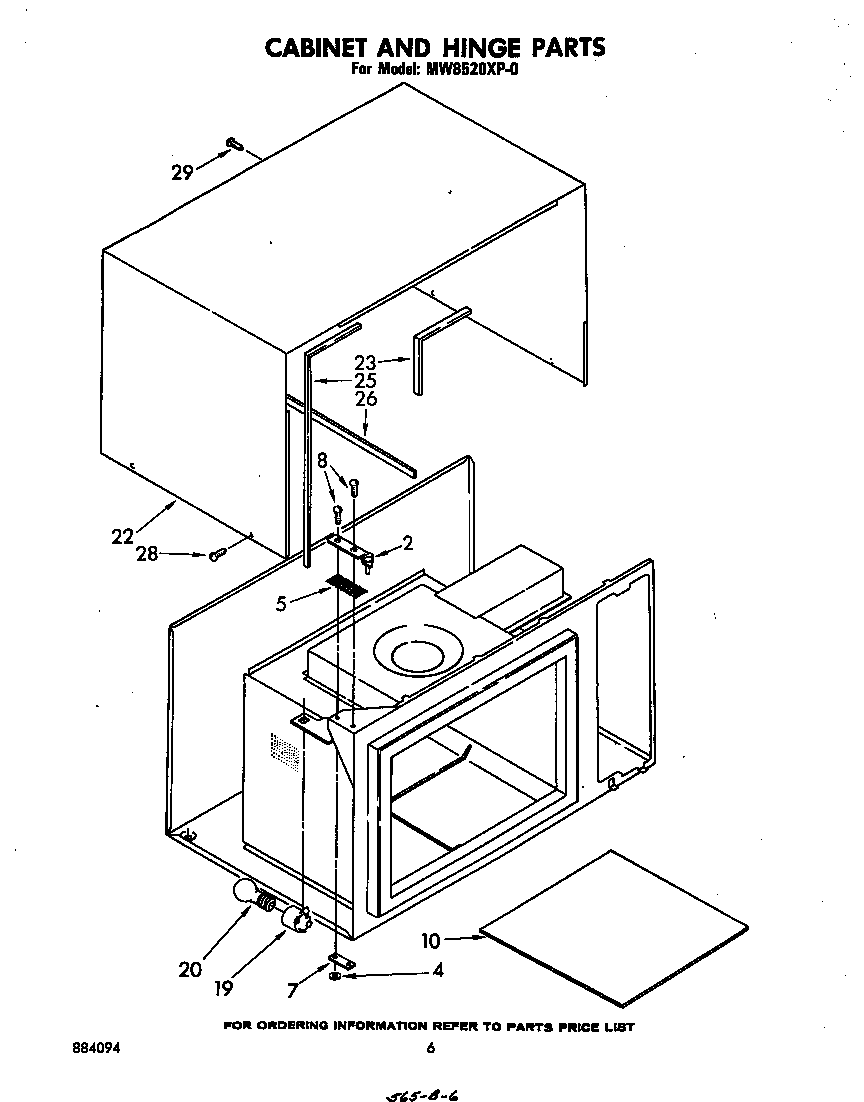 Whirlpool MW8520XP0 cabinet and hinge diagram