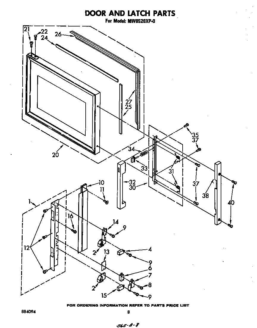 Whirlpool MW8520XP0 door and latch diagram