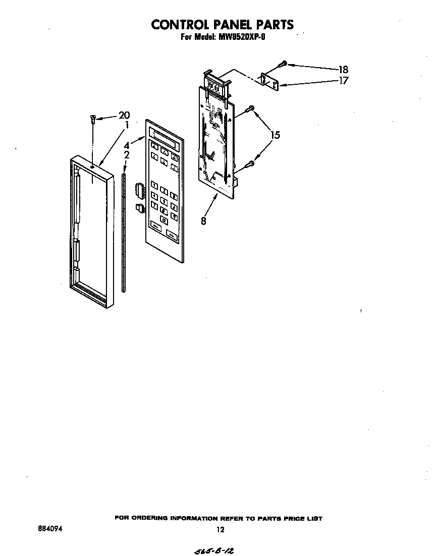 Whirlpool MW8520XP0 control panel diagram