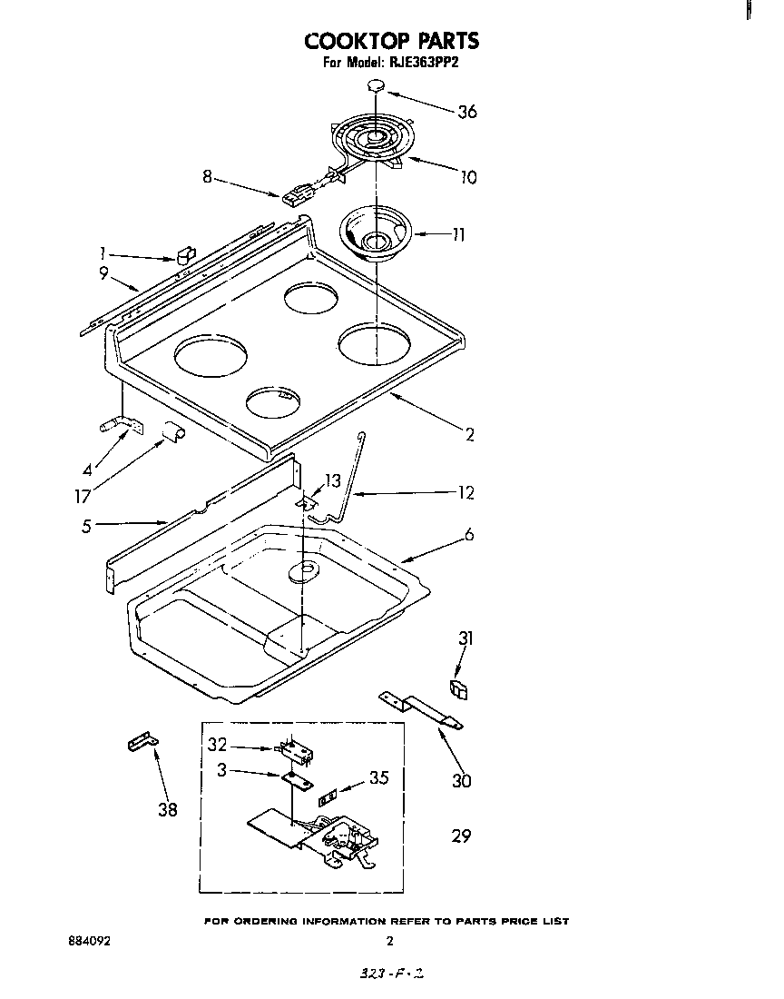 Whirlpool RJE363PP2 cooktop diagram