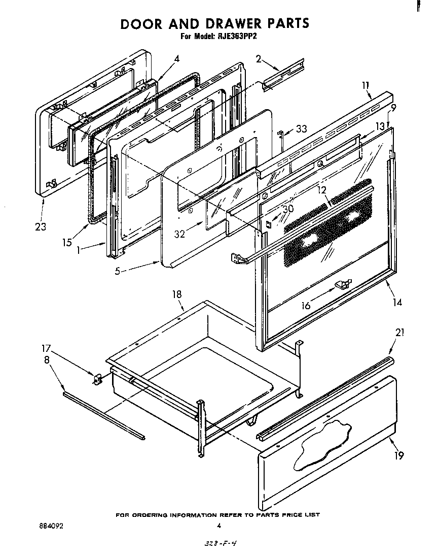 Whirlpool RJE363PP2 door and drawer diagram