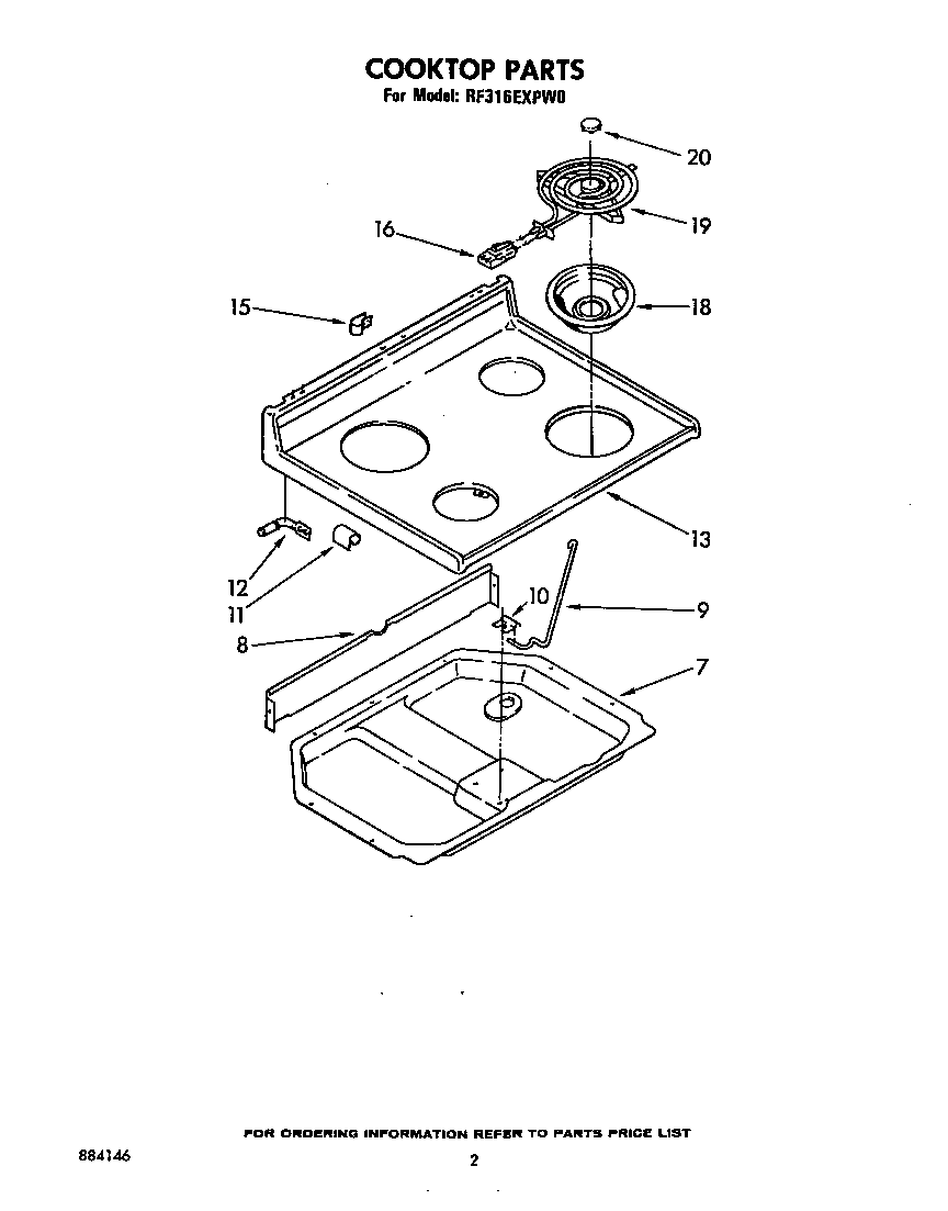 Whirlpool RF316EXPW0 cook top diagram