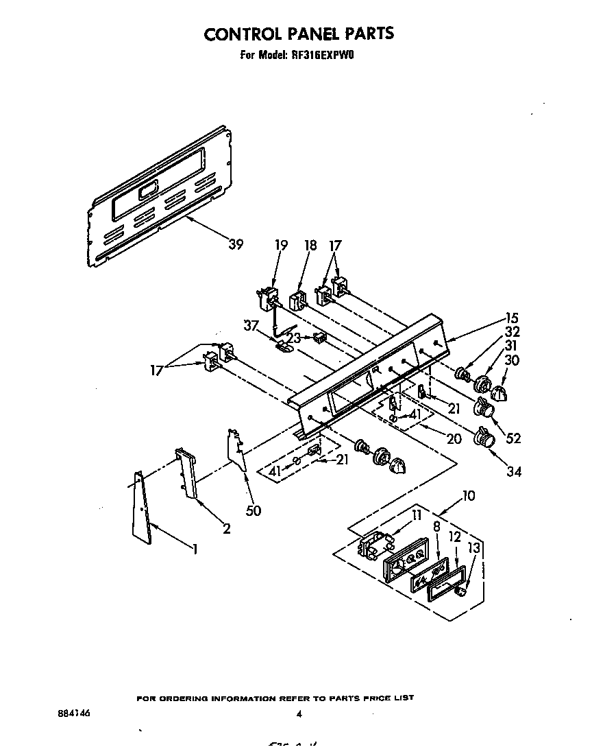 Whirlpool RF316EXPW0 control panel diagram