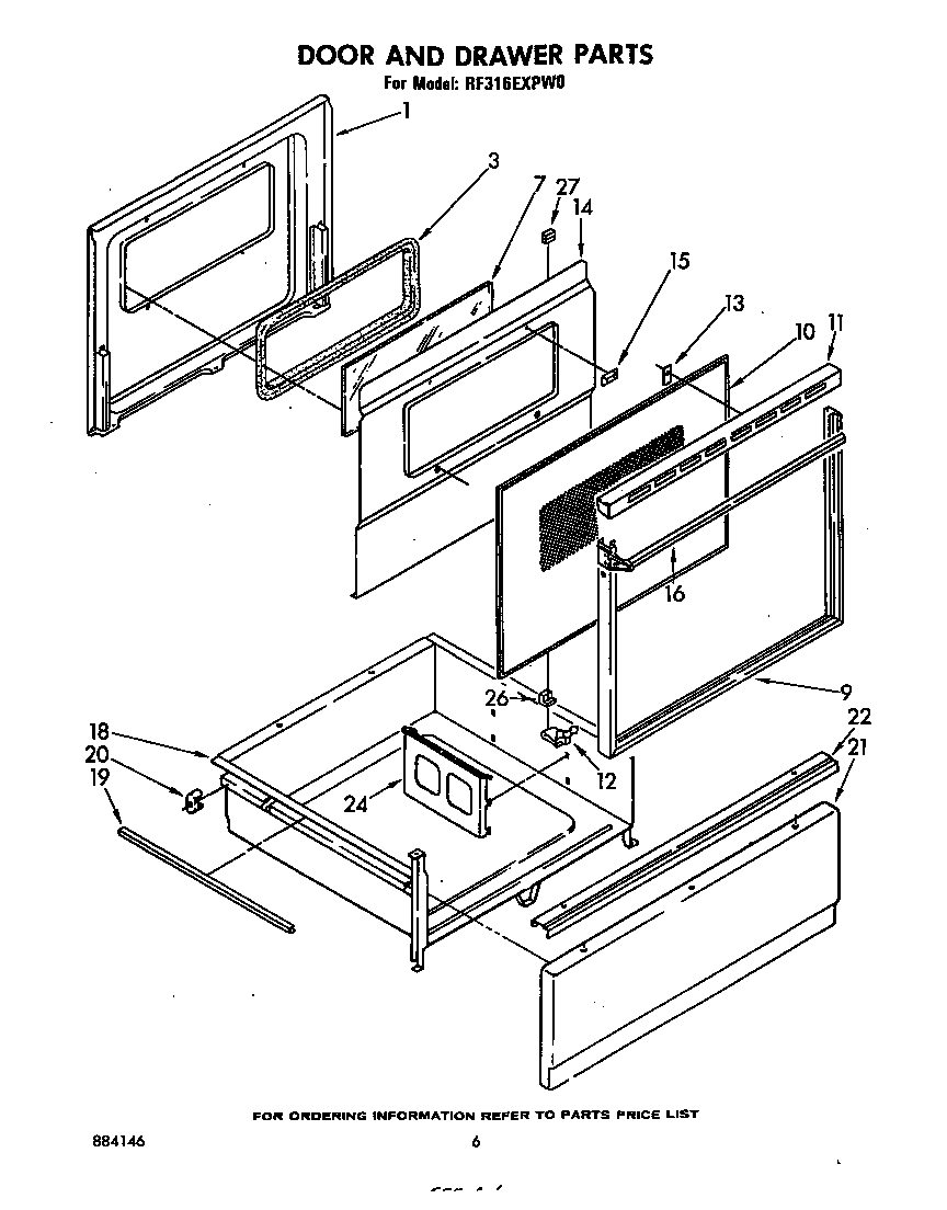 Whirlpool RF316EXPW0 door and drawer diagram