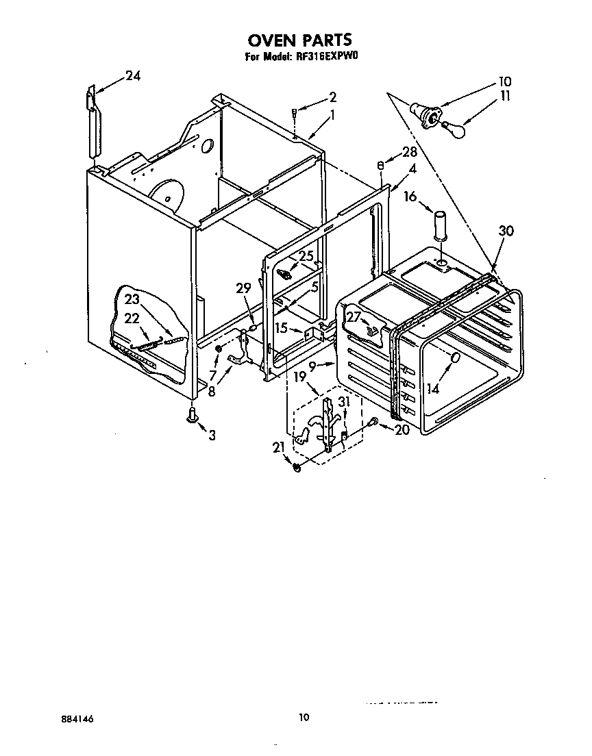 Whirlpool RF316EXPW0 oven body diagram