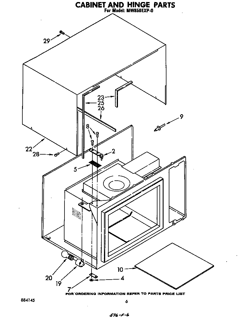 Whirlpool MW850EXP0 cabinet and hinge diagram