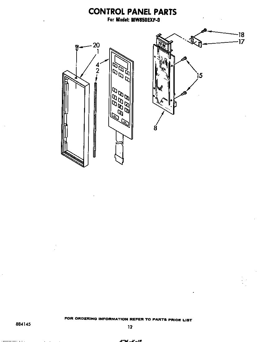 Whirlpool MW850EXP0 control panel diagram