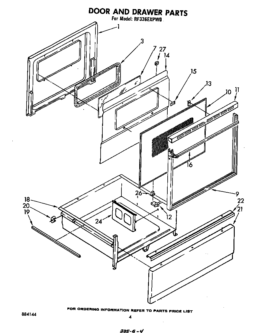 Whirlpool RF336EXPW0 door and drawer diagram