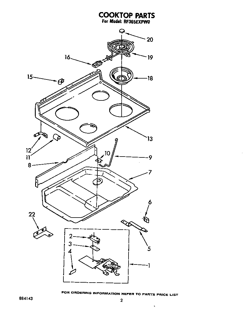 Whirlpool RF365EXPW0 cook top diagram