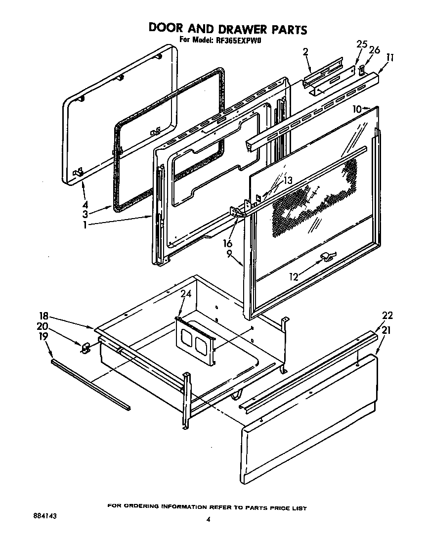 Whirlpool RF365EXPW0 door and drawer diagram