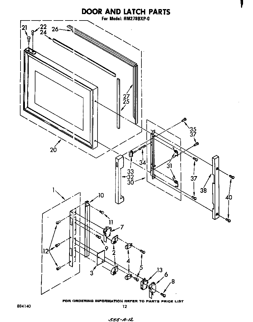 Whirlpool RM278PXP0 door and latch diagram