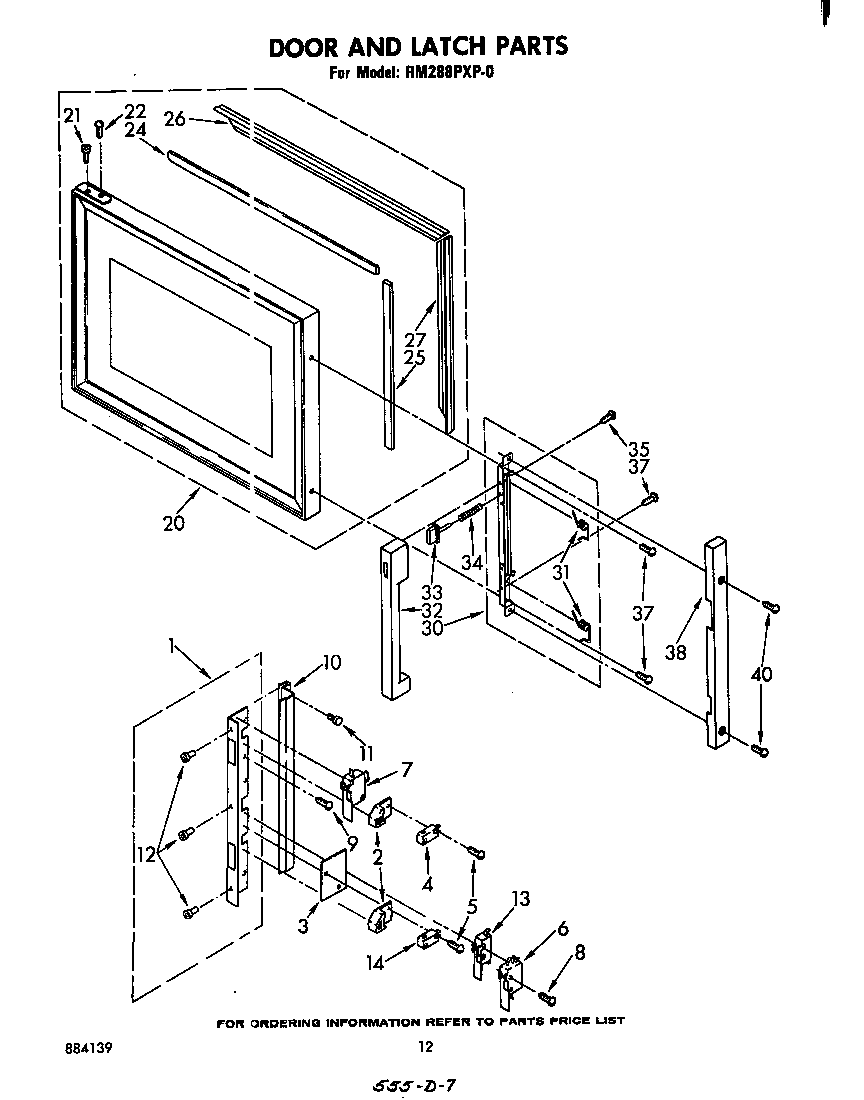 Whirlpool RM288PXP0 door and latch diagram