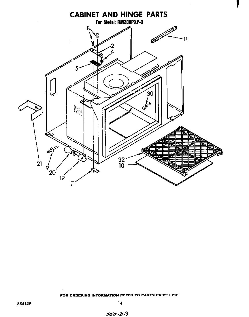 Whirlpool RM288PXP0 cabinet and hinge diagram