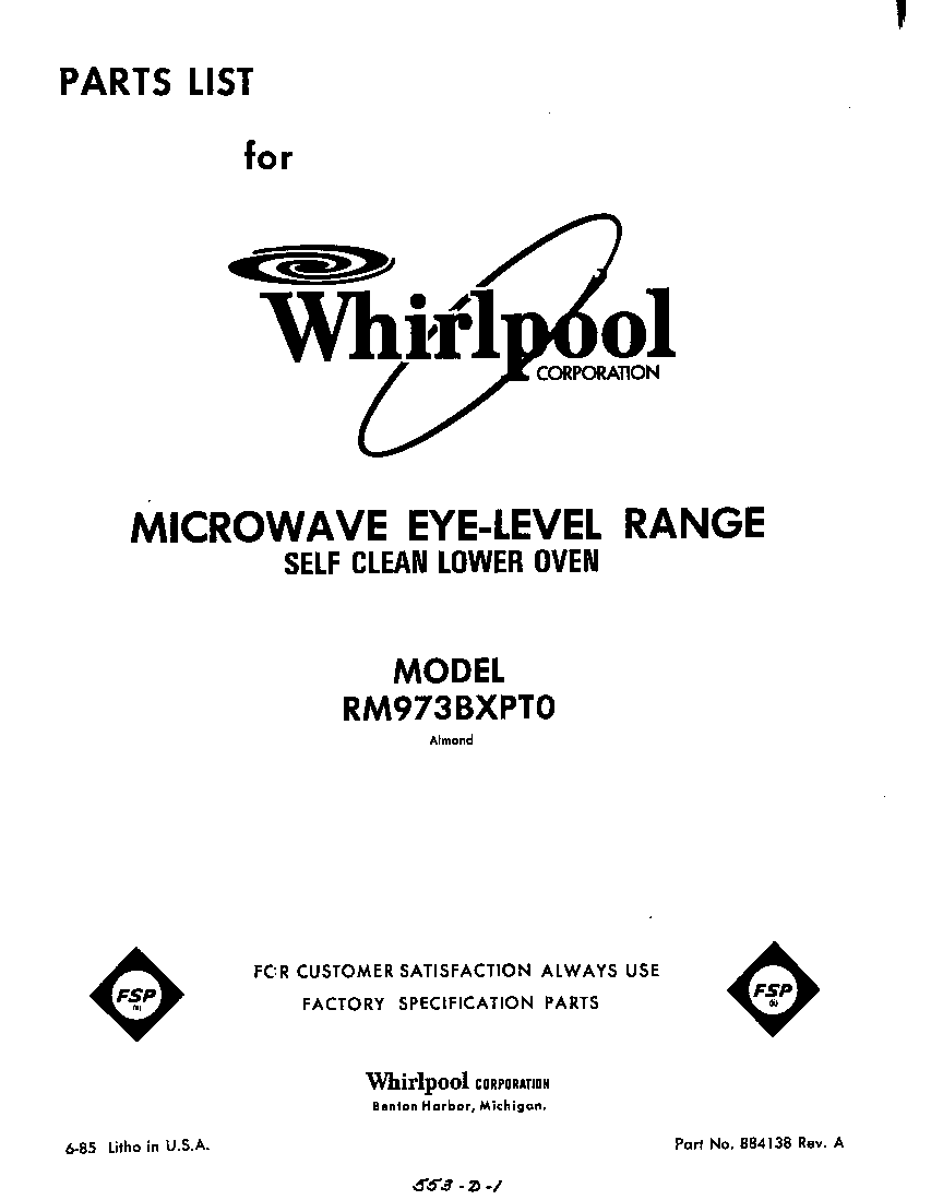 Whirlpool RM973BXPT0 front cover diagram