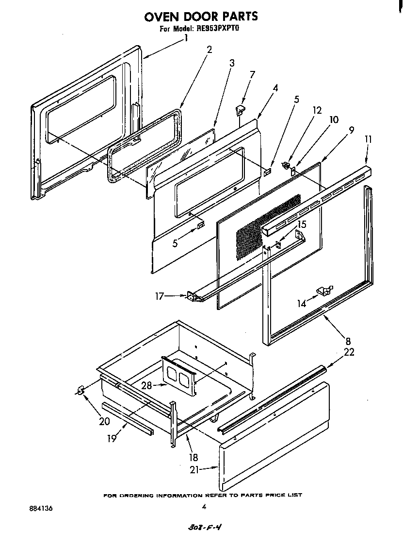 Whirlpool RE953PXPT0 oven door diagram