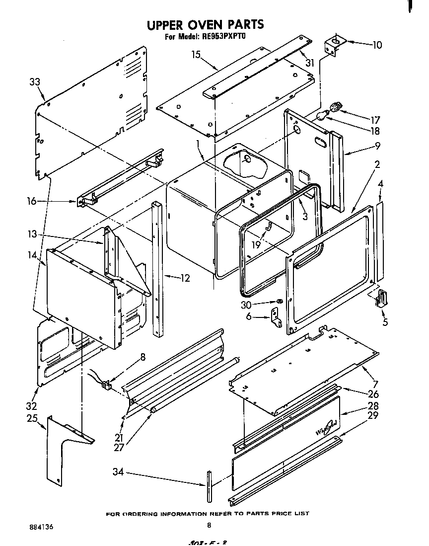 Whirlpool RE953PXPT0 upper oven diagram