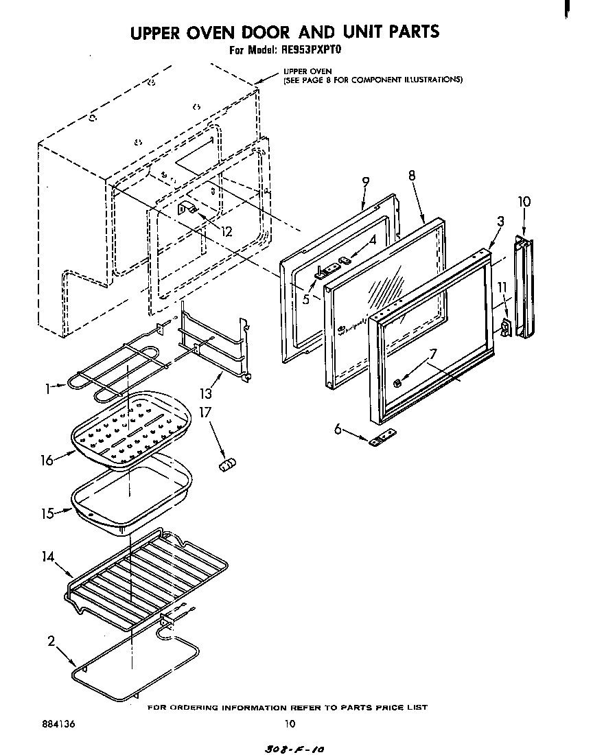 Whirlpool RE953PXPT0 upper oven door and unit diagram